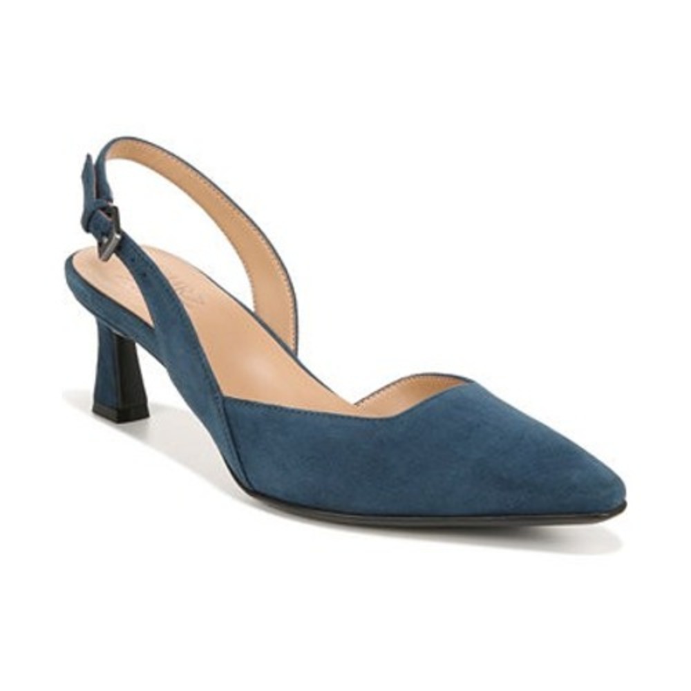 Naturalizer Dalary Oceanic Blue Suede Slingback Kitten Heels 8W Pointed Toe